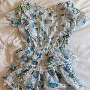 LoveShackFancy Natasha Heritage Mini Dress in Blueberry Cloud Size Medium